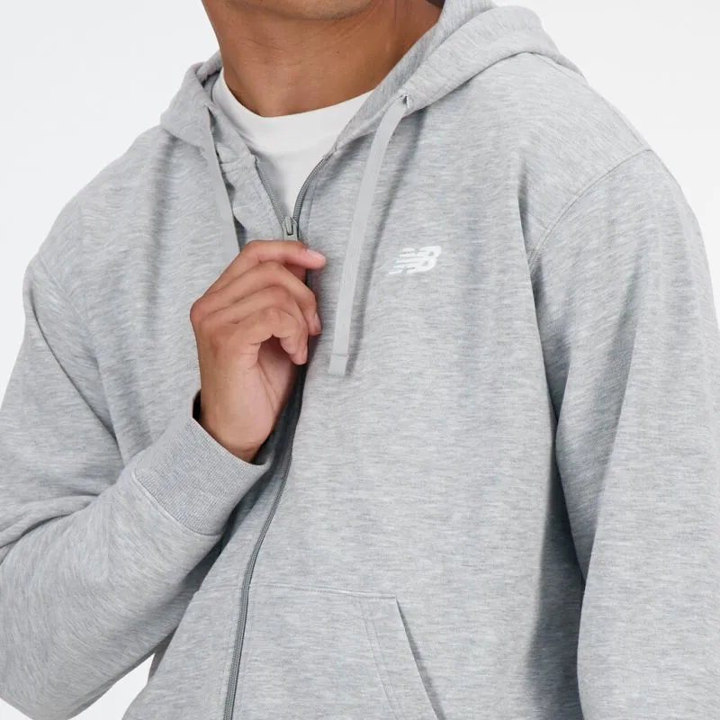 Athletic Grey New Balance Hoodie mit Reißverschluss und Kapuze. Das NB-Logo ist auf der Brust gestickt.