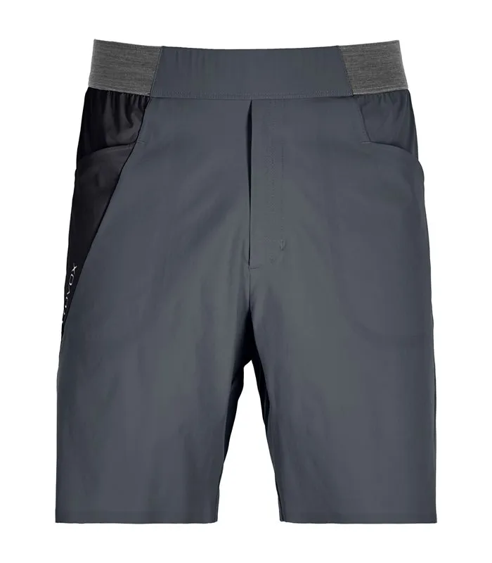 Graue Piz Selva Light Shorts für Herren in Stahlfarbe, kurze Passform, mit grauem, elastischem Bund und Seitentaschen.