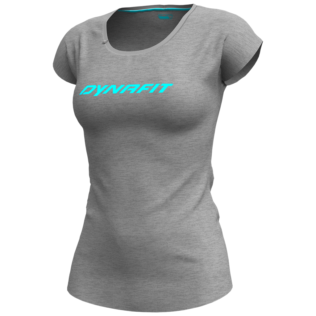 Dynafit Damen Tee Graues Dynafit 24/7 Drirelease Tee für Damen, mit blauem Logo auf der Brust.