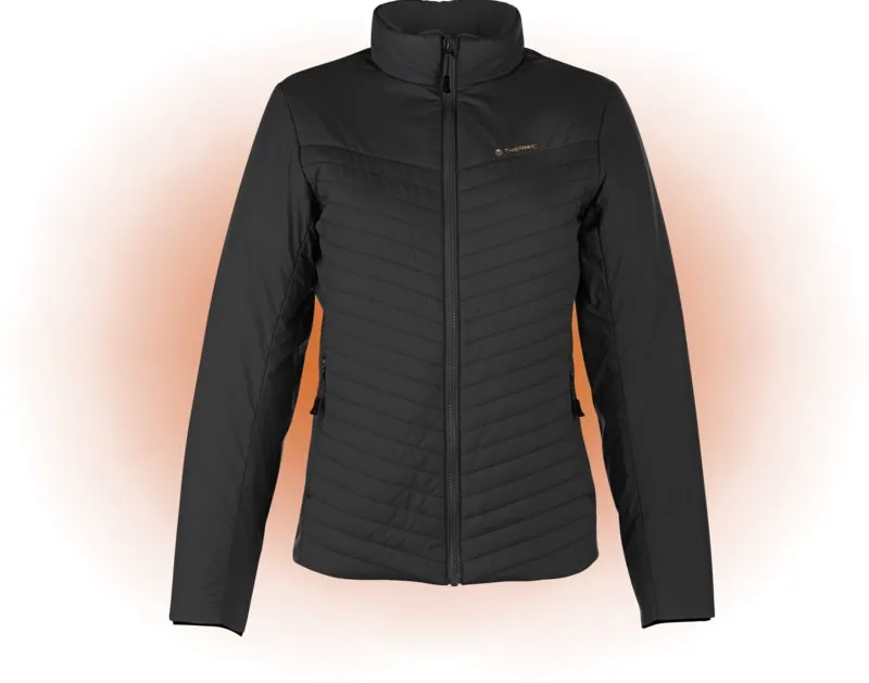 Schwarze Therm-ic Powerjacket Speed Women mit Reißverschluss und Stepp-Optik. Windblocker Material, warmer Kragen.