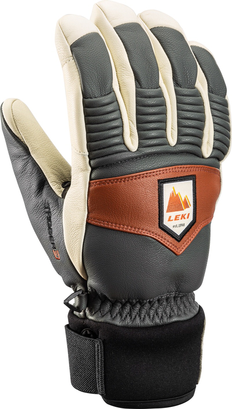 Leki Patrol 3D Handschuh Leki Patrol 3D Handschuh in Weiß, Maroon und Grau, mit Leder und Neopren-Manschette.