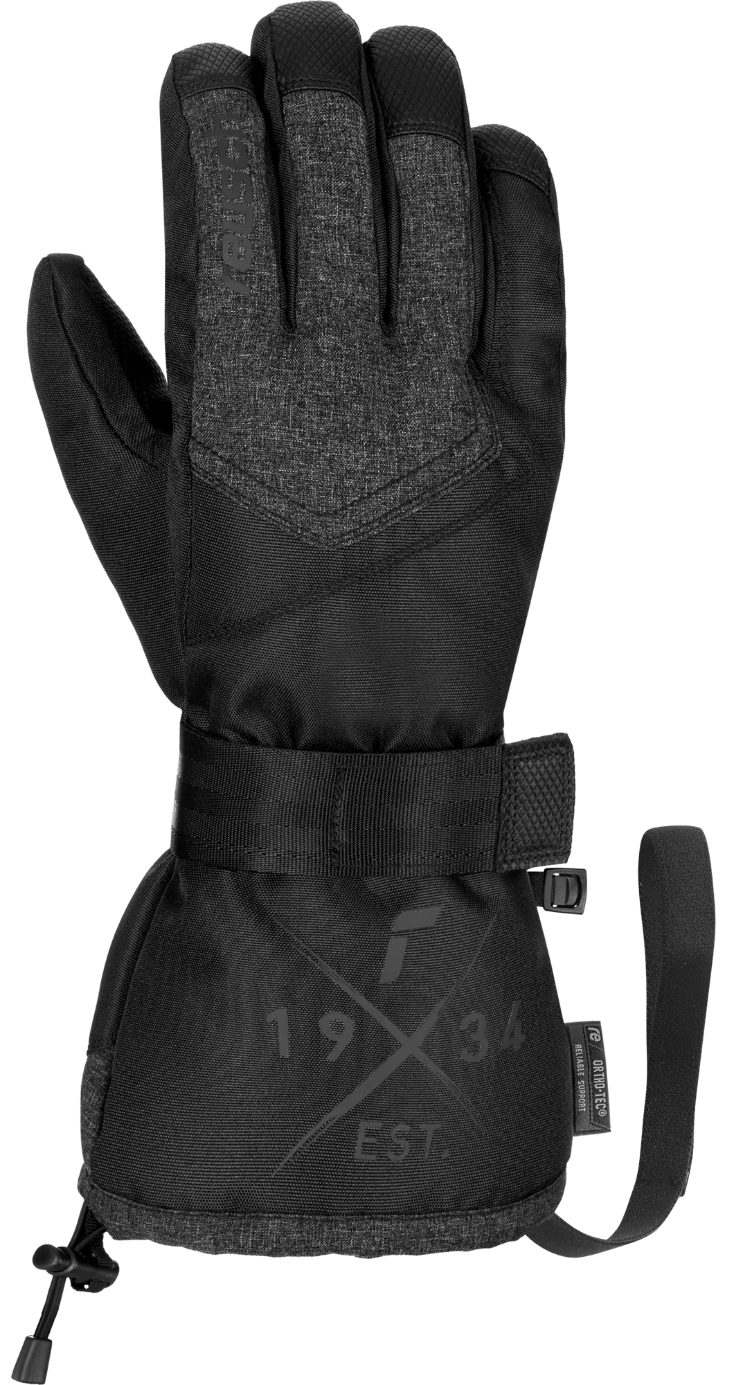 Schwarzer, gefütterter Winterhandschuh mit Handgelenkschlaufe und Logoaufdruck.