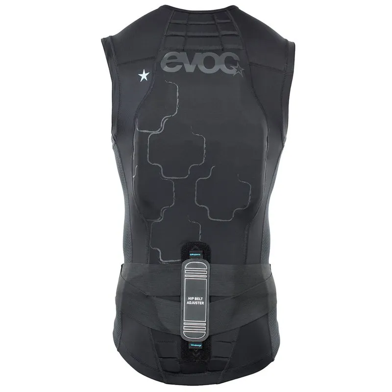 Rückenansicht der Evoc Protector Lite Weste für Damen in Schwarz mit Hüftgurt.