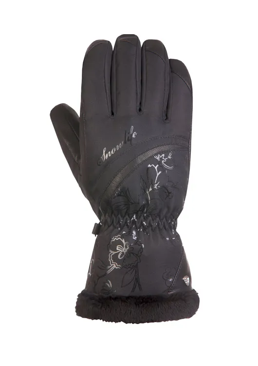 Schwarzer Lady Fairytale DT Snowlife Handschuh mit Kunstpelz und Blumenmuster.