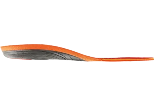 Sidas Sohle 3 feet Winter Low im Profil, orangefarben, mit grauem Fußbett und leichter Wölbung.