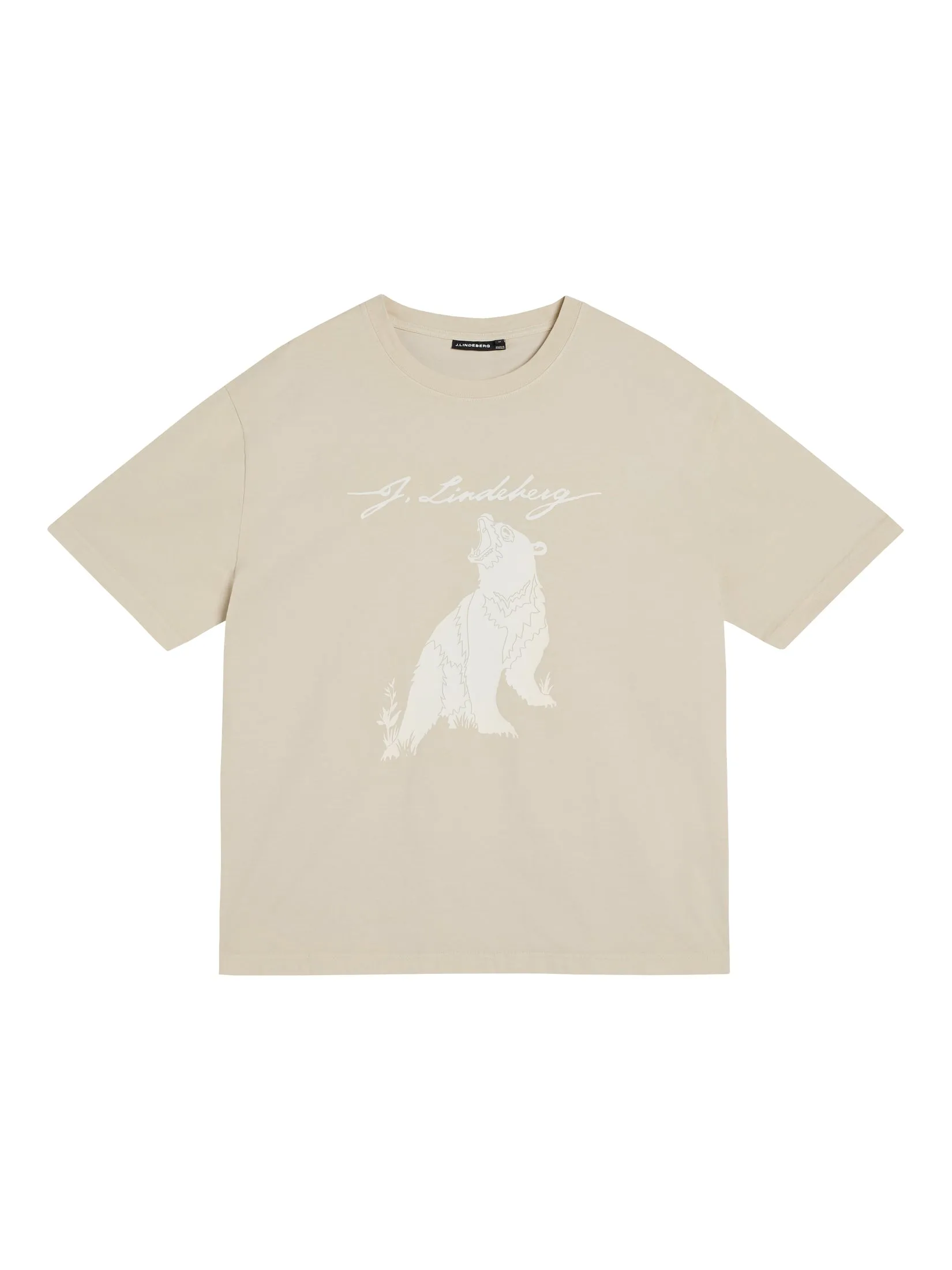 Hellgraues T-Shirt mit Bären-Print und "J.Lindeberg"-Schriftzug.