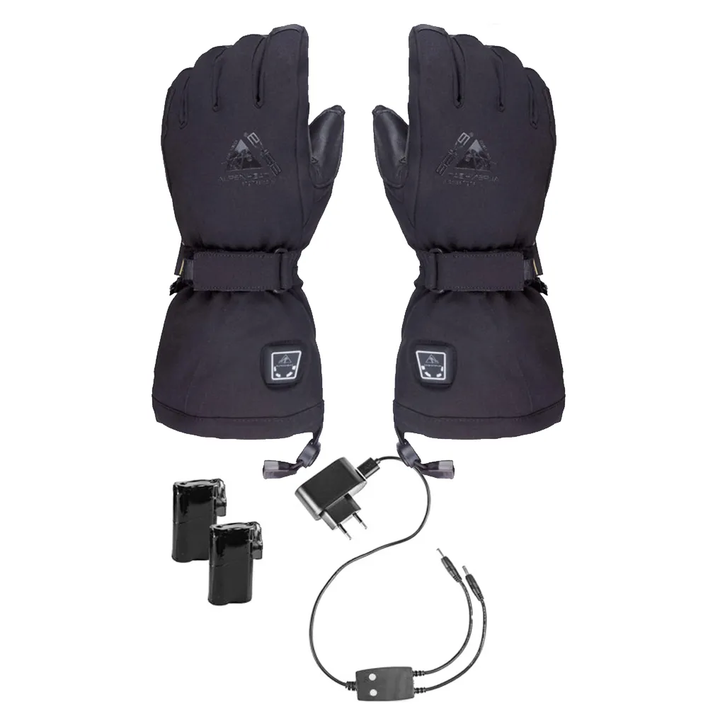Schwarze Fire Glove Reloaded beheizbare Handschuhe mit Akkus, Ladegerät und Steuerung.