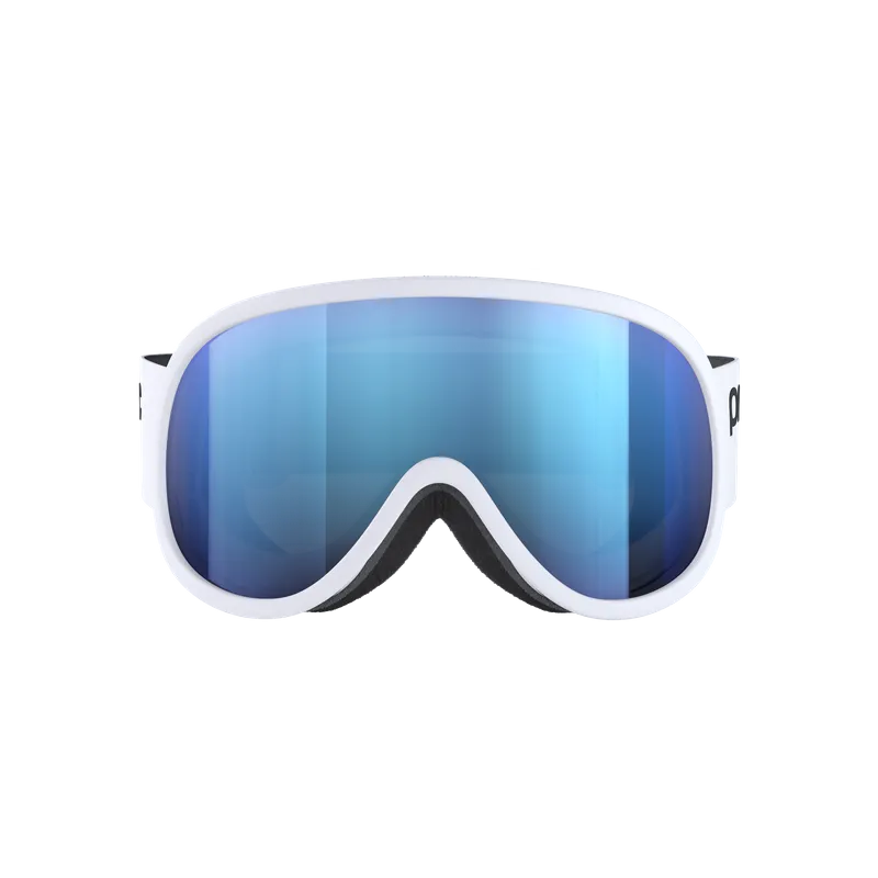 Weisse POC Retina Mid Skibrille mit blauer zylindrischer Linse, Frontansicht.