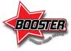 Roter Stern mit dem Wort "BOOSTER" darauf, darunter eine graue, geschwungene Linie. Logo.
