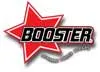 Roter Stern mit dem Wort "BOOSTER" darauf, darunter eine graue, geschwungene Linie. Logo.