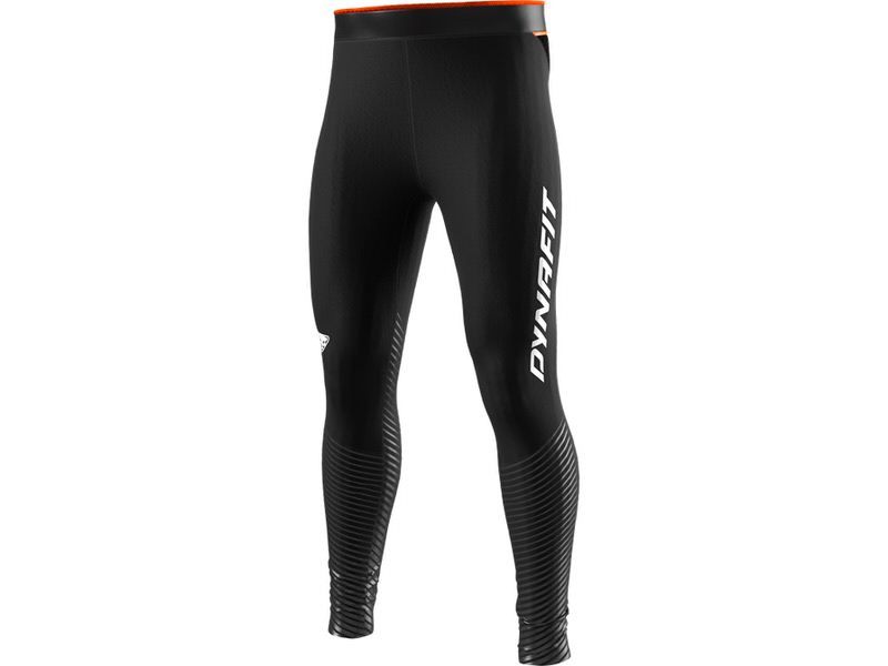 Reflektierende Dynafit Tights Schwarze Dynafit Reflective Tights für Herren, reflektierende Streifen an den Unterschenkeln, Markenlogo seitlich.