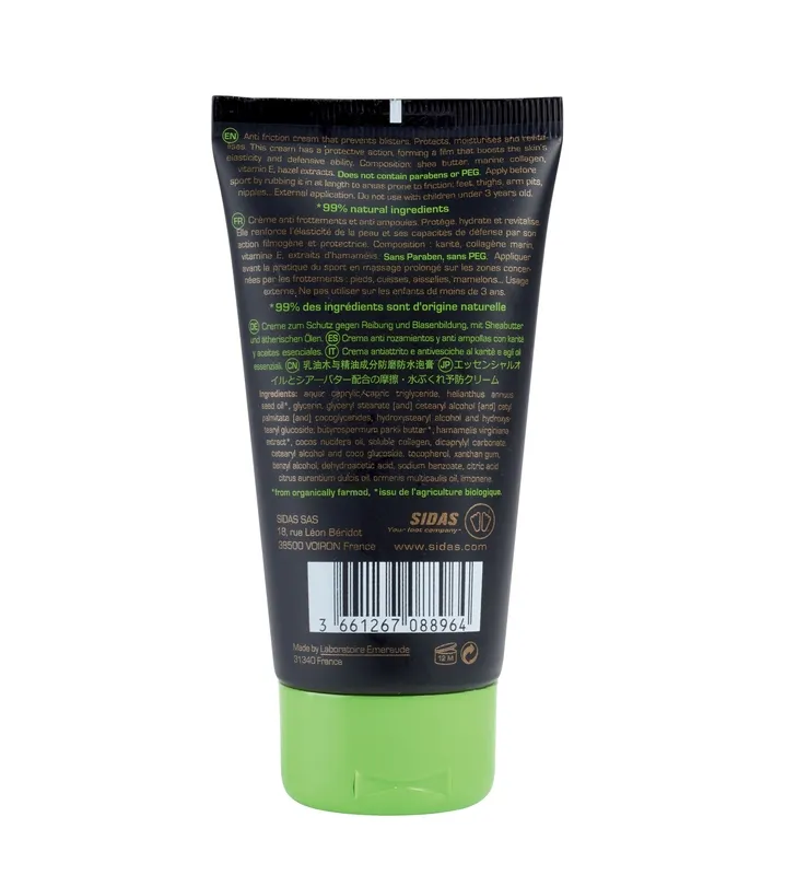 Schwarze Tube mit grüner Kappe, beschriftet mit Text in mehreren Sprachen, darunter Inhaltsstoffe und Herstellerinformationen.