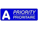 Blaues, rechteckiges Logo mit weißem "A" links und "PRIORITY PRIORITAIRE" rechts, unterstrichen.