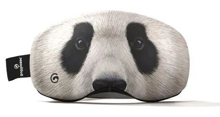 Brillen-Überzug mit aufgedrucktem Pandabär-Gesicht in Weiß, Schwarz und Grautönen.