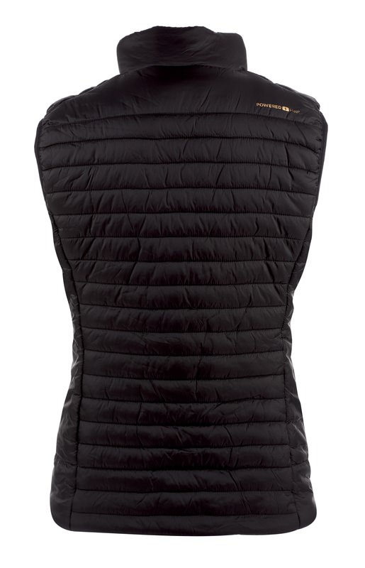 Damen Heizweste schwarz Rückansicht einer schwarzen Therm-ic Heated Vest für Damen. Die Weste ist gesteppt und ärmellos.