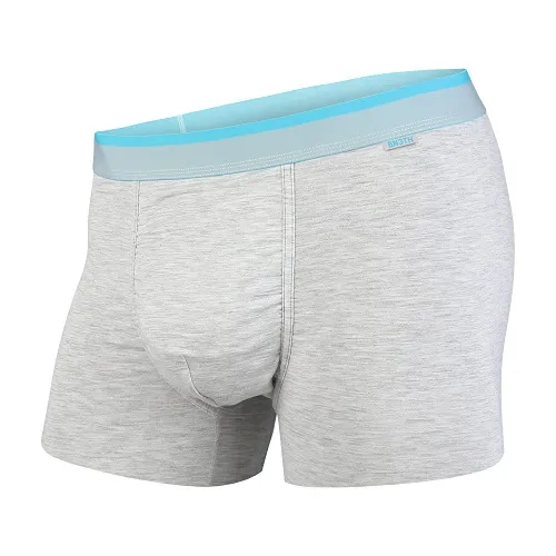 Graue Herren-Trunk-Unterhose mit türkisfarbenem Bund. Bequeme Passform mit stützender Form.