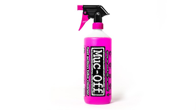 Muc-Off Fahrradreiniger Pinke Sprühflasche Muc-Off Fahrradreiniger mit schwarzem Sprühkopf auf weißem Hintergrund. "Muc-Off" und "bike cleaner" stehen auf dem Etikett.
