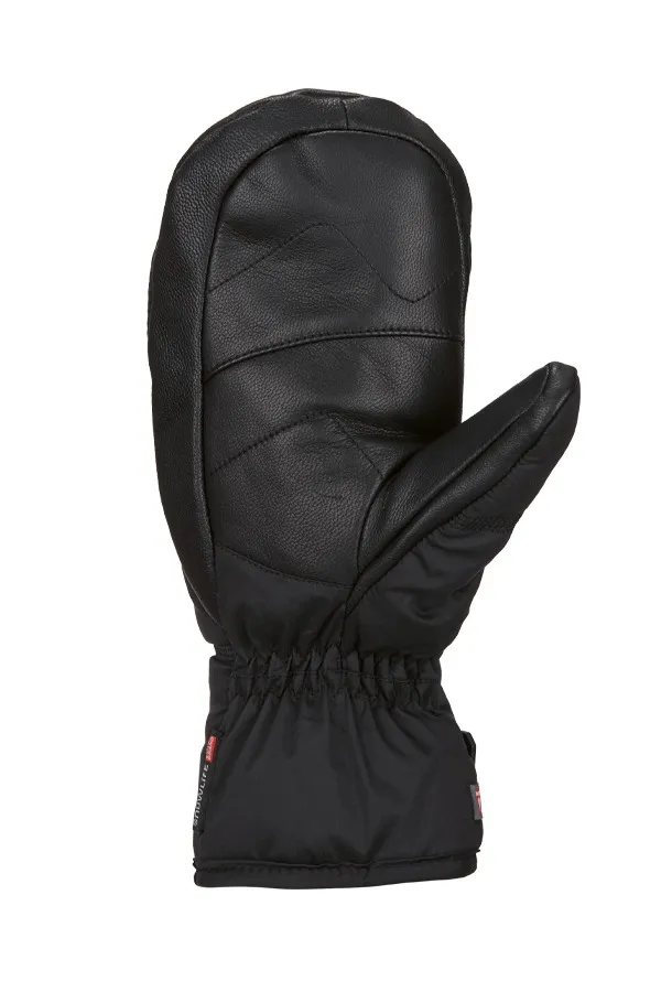 Schwarzer, beheizbarer Snowlife Lady Super Soft Fäustling aus Leder mit Stretch-Bündchen.