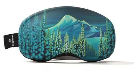 McCrae Pro Soc: Skibrillen-Schutz mit Berg- und Waldmotiv in Blau- und Grüntönen.