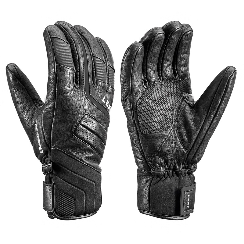 Leki Phoenix 3D Handschuhe Zwei schwarze Leki Phoenix 3D Handschuhe, Handflächen einander zugewandt, Details und Logos sichtbar.