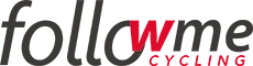 Logo "followme CYCLING". "follow" und "me" sind in Grau, das "w" und "CYCLING" in Rot.