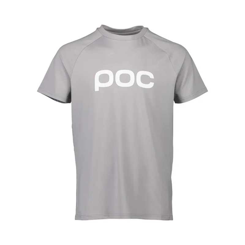 Graues POC Reform Enduro Tee mit kurzem Arm, mittig platziertem, weißen "poc"-Logo.