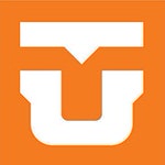 Weißes, stilisiertes "U" auf einem orangefarbenen Quadrat. Das "U" hat einen geraden oberen Balken und eine V-förmige Aussparung.
