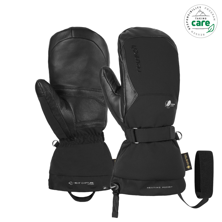 Reusch Volcano Pro GTX Handschuhe Zwei schwarze Reusch Volcano Pro GTX Mitten, ein Paar Winterhandschuhe mit Gore-Tex Label und Heat Capture System.