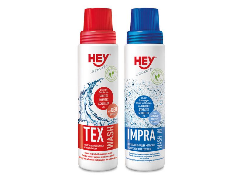 Hey Sport Set Tex Wash + Impra Wash-In 500 ml Waschmittel für Technische bekleidung mit Imrägnierung