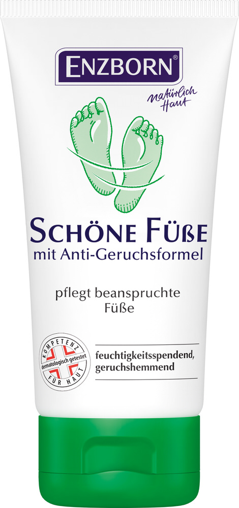 Schöne Füsse Creme-Gel Tube Schöne Füsse Creme-Gel mit zwei Füßen als Logo, Text: pflegt beanspruchte Füsse.