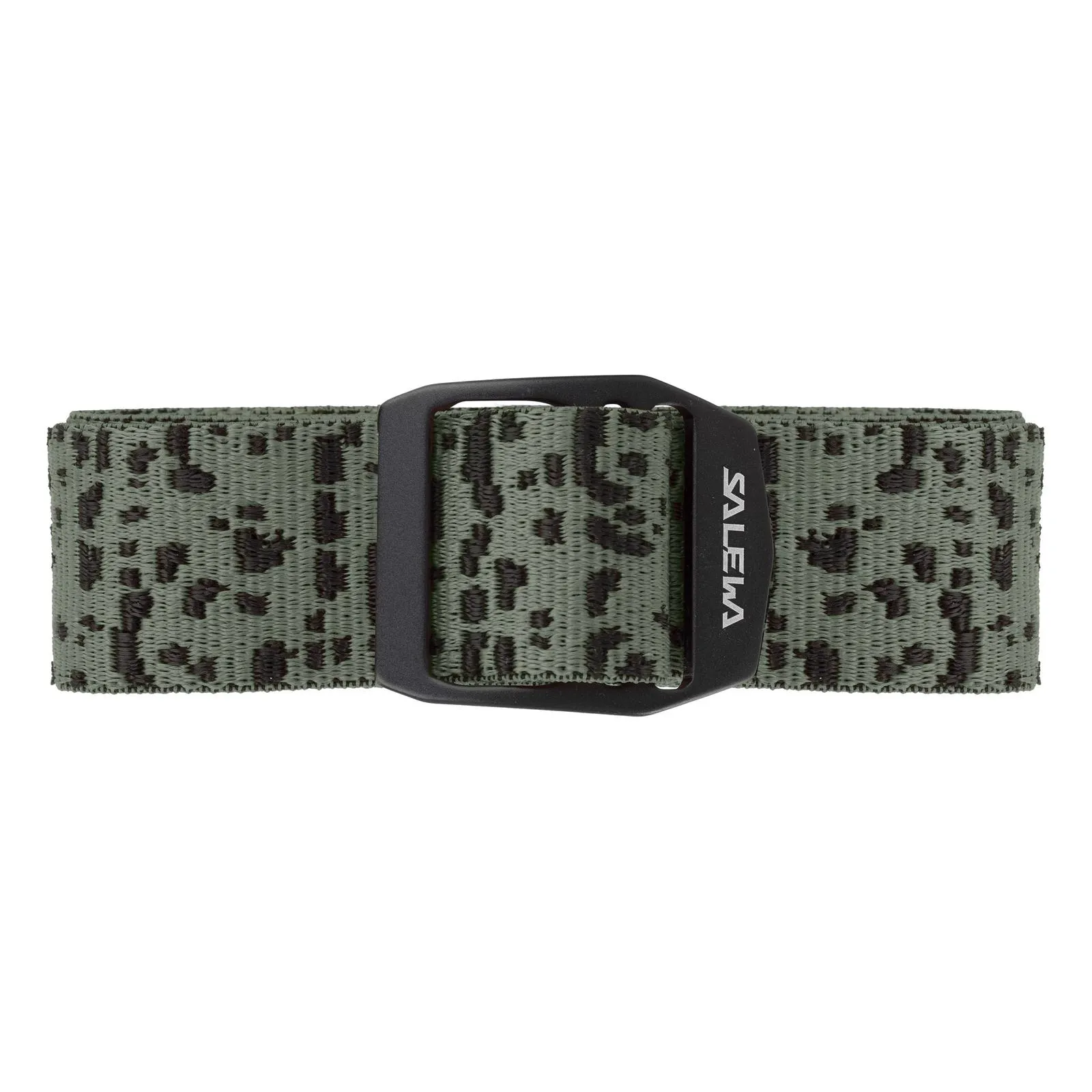 Hosengürtel Stretch Belt in Salamander Green mit schwarzer Schnalle und dunklen Flecken auf grünem Grund.