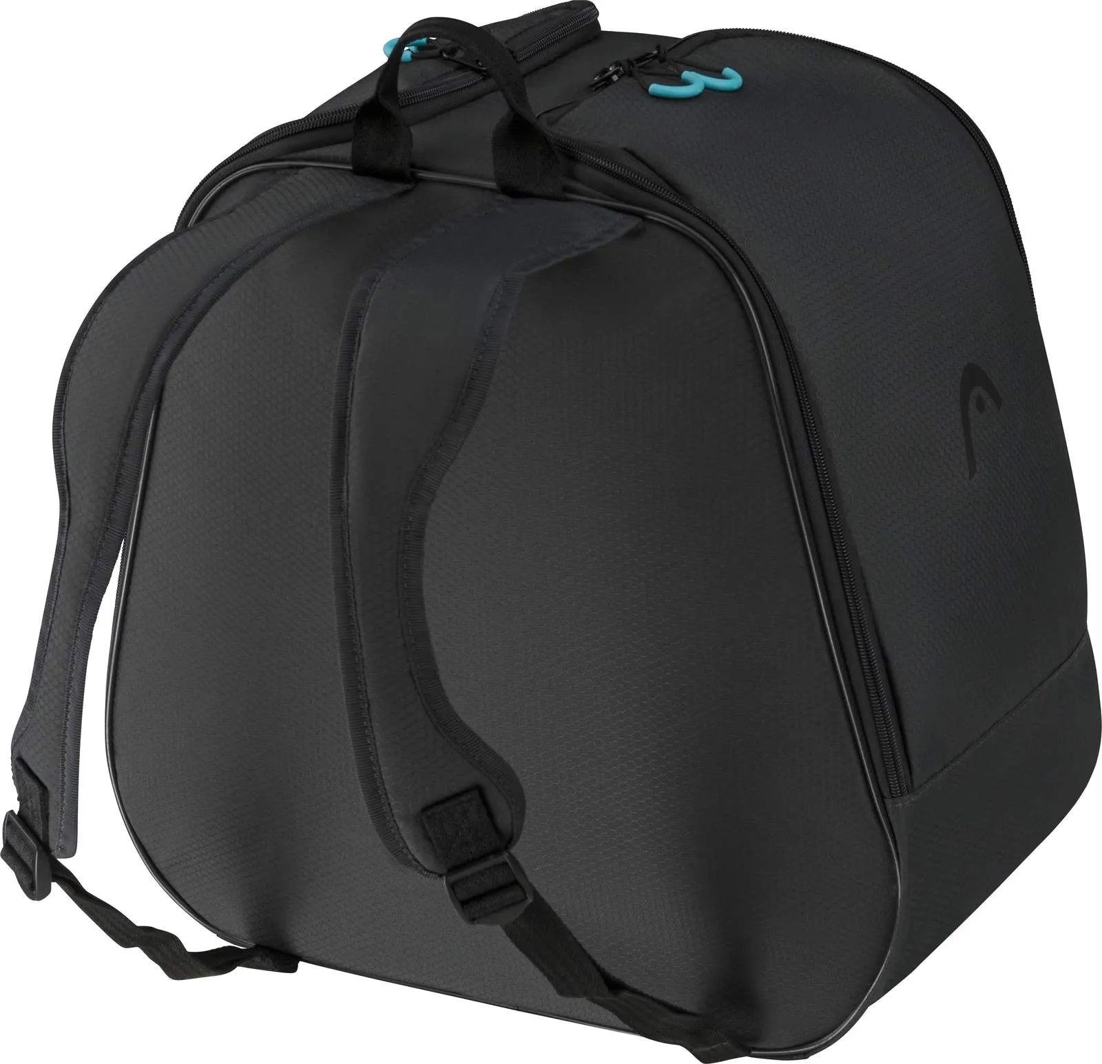 Schwarzer Head Boot Backpack mit Tragegriffen, Reissverschlüssen und Schultergurten.