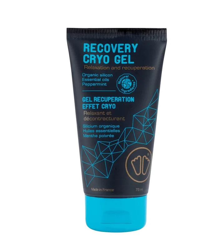 Tube Sidas Recovery Cryo Gel, blau-schwarz. Text zum Produkt und Füße-Symbol.