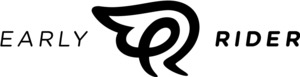 Logo "Early Rider" in Schwarz. Der Schriftzug wird durch ein abstraktes, geschwungenes Symbol ergänzt.
