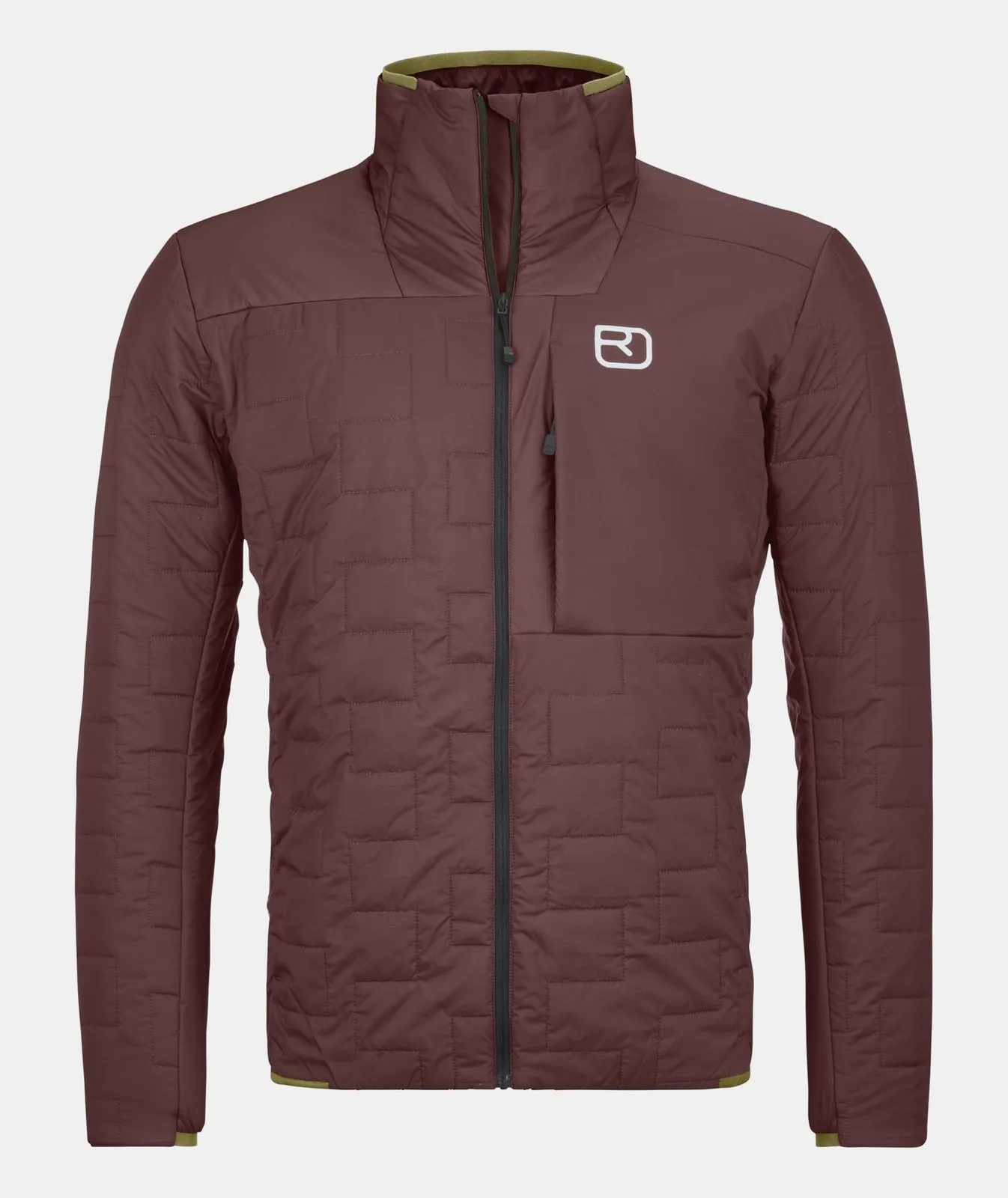 Winetasting Swisswool Piz Segnas Jacke mit Reißverschluss und weißem Logo auf der Brust.