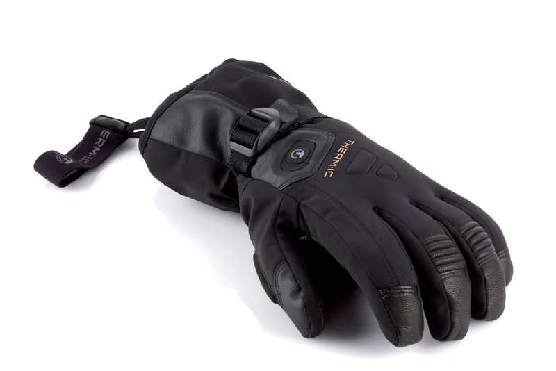 Therm-ic Heat Ultra Glove für Herren, schwarzer Winterhandschuh mit Lederdetails und Handgelenkschlaufe.