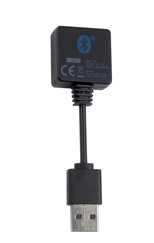 Schwarzes U-Pack mit Bluetooth-Logo und USB-Anschluss, für Therm-ic beheizbare Weste.