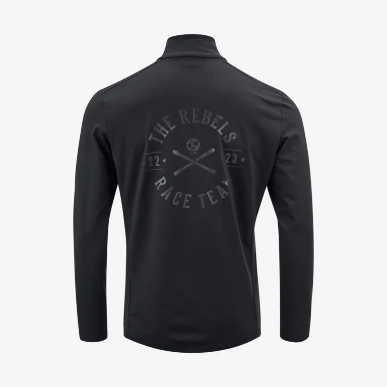 Schwarzer Head Rebels RT Midlayer für Herren, Rückansicht mit Logoaufdruck "Rebels Race Team".