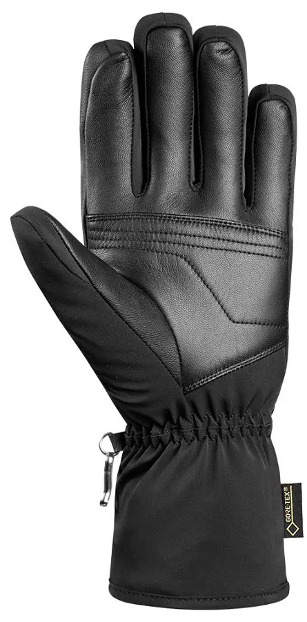 Schwarzer Reusch X-Liner GTX Skihandschuh, Handfläche aus Ziegenleder sichtbar.