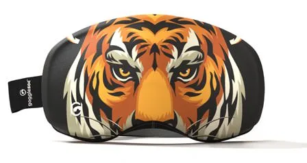 Skibrillen-Schutz, Easy Tiger Pro Soc, mit Tigergesicht-Design in Orange, Schwarz und Weiß.