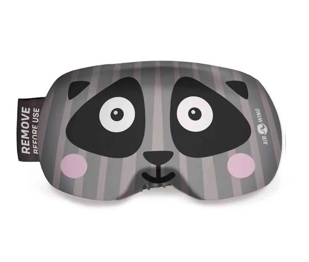 Airwing Racoon Skibrillenschutz mit Waschbärgesicht und Warnhinweis "Remove Before Use".