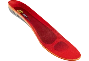 Rote Sidas 3Feet Winter Low Sohle mit grauen und gelben Details, isolierendem Alu-Belag und dämpfendem Schaumstoffpolster.