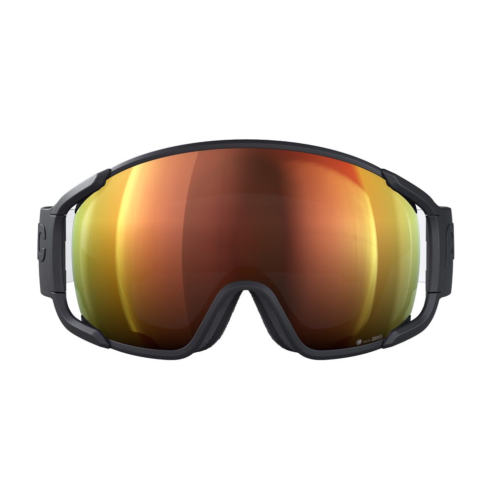 POC Zonula Skibrille Uranium Black Frontale Ansicht der POC Zonula Clarity Skibrille in Uranium Black mit oranger Linse.