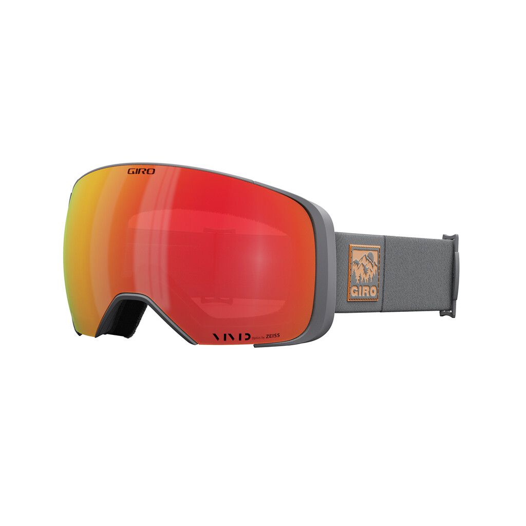 Graue Giro Comp Vivid Goggle mit orange-roter Zeiss VIVID torischer Scheibe, frontal und mittig.