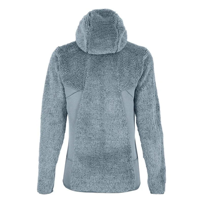 Hellblaue Damen Fleecejacke (Tognazza Polarlite) von hinten mit Kapuze.