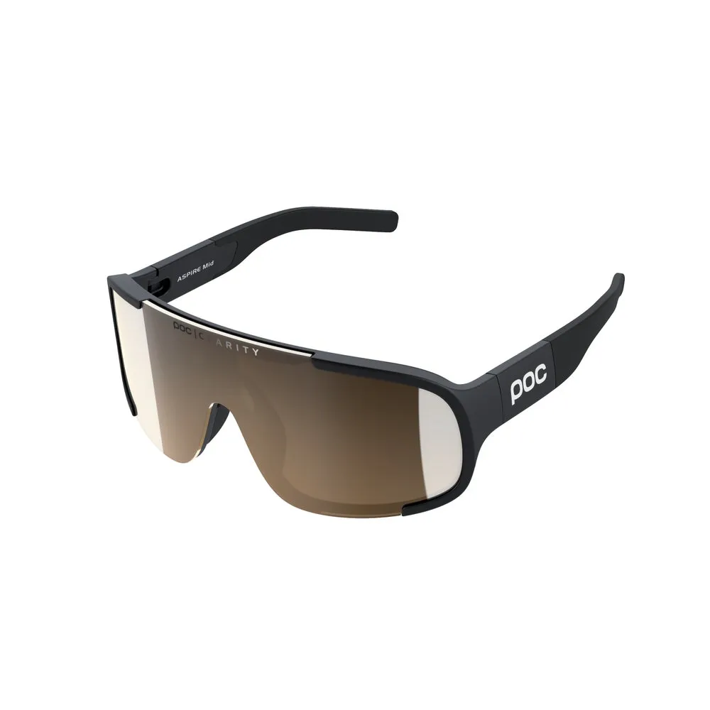POC Aspire Mid Sonnenbrille, Uranium Black Rahmen, gold verspiegelte Clarity Scheibe.