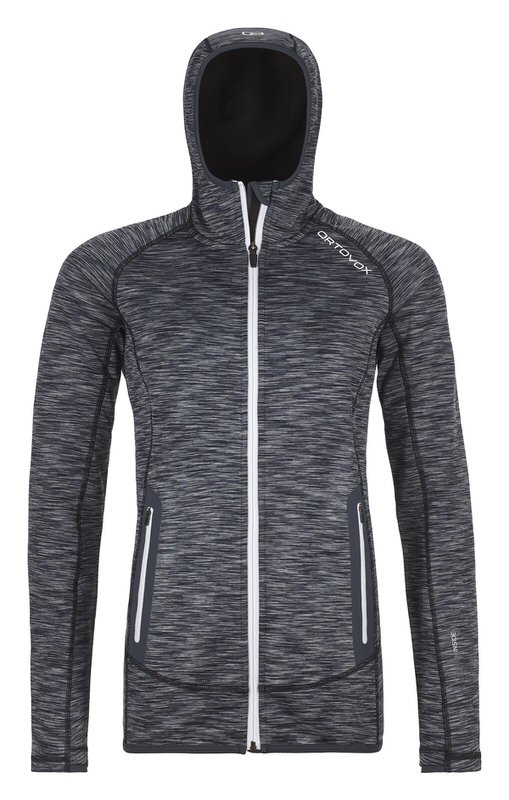 Schwarzer Ortovox Fleece-Hoody Schwarzer Ortovox Fleece Hoody mit durchgehendem, weißen Reißverschluss und Kapuze. Seitliche Taschen mit Reißverschluss.