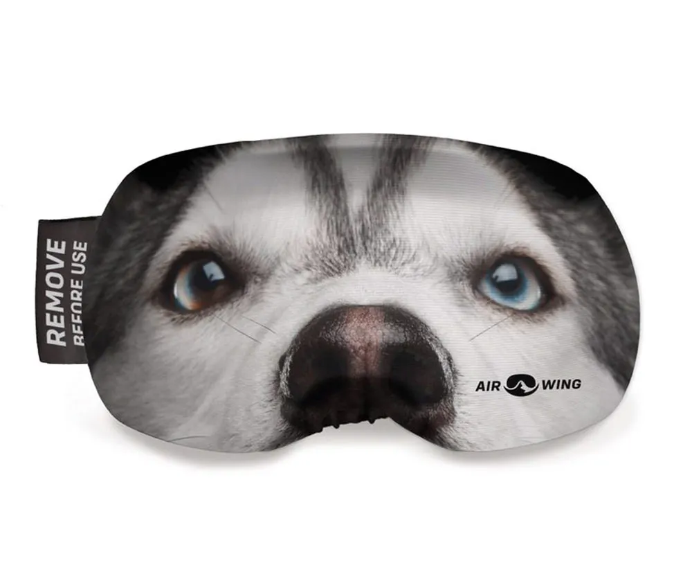 Skibrillen-Schutzhülle mit Husky-Motiv, die Augen sind blau und braun.