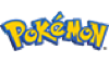 Gelbes "Pokémon"-Logo mit blauer Umrandung auf weißem Hintergrund, leicht verzerrte Perspektive.