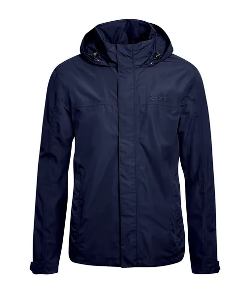 Dunkelblaue Altid M Outdoorjacke mit Kapuze, geradem Schnitt und durchgehendem Reißverschluss.
